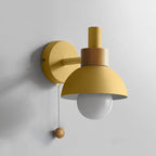 Nordic Minimalist Pastel Wooden Wall Sconce with Pull Chain Switch Macaron Globe Bedside Reading Light for Kids Room Bedroom Wholesale