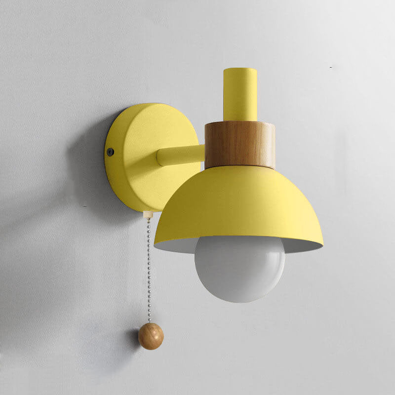 Nordic Minimalist Pastel Wooden Wall Sconce with Pull Chain Switch Macaron Globe Bedside Reading Light for Kids Room Bedroom Wholesale