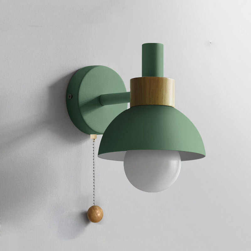 Nordic Minimalist Pastel Wooden Wall Sconce with Pull Chain Switch Macaron Globe Bedside Reading Light for Kids Room Bedroom Wholesale