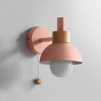 Nordic Minimalist Pastel Wooden Wall Sconce with Pull Chain Switch Macaron Globe Bedside Reading Light for Kids Room Bedroom Wholesale