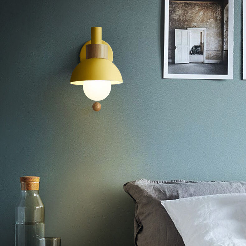 Nordic Minimalist Pastel Wooden Wall Sconce with Pull Chain Switch Macaron Globe Bedside Reading Light for Kids Room Bedroom Wholesale