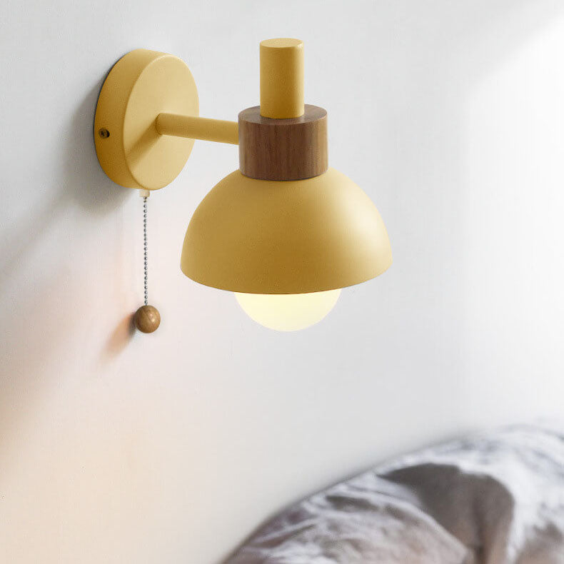 Nordic Minimalist Pastel Wooden Wall Sconce with Pull Chain Switch Macaron Globe Bedside Reading Light for Kids Room Bedroom Wholesale