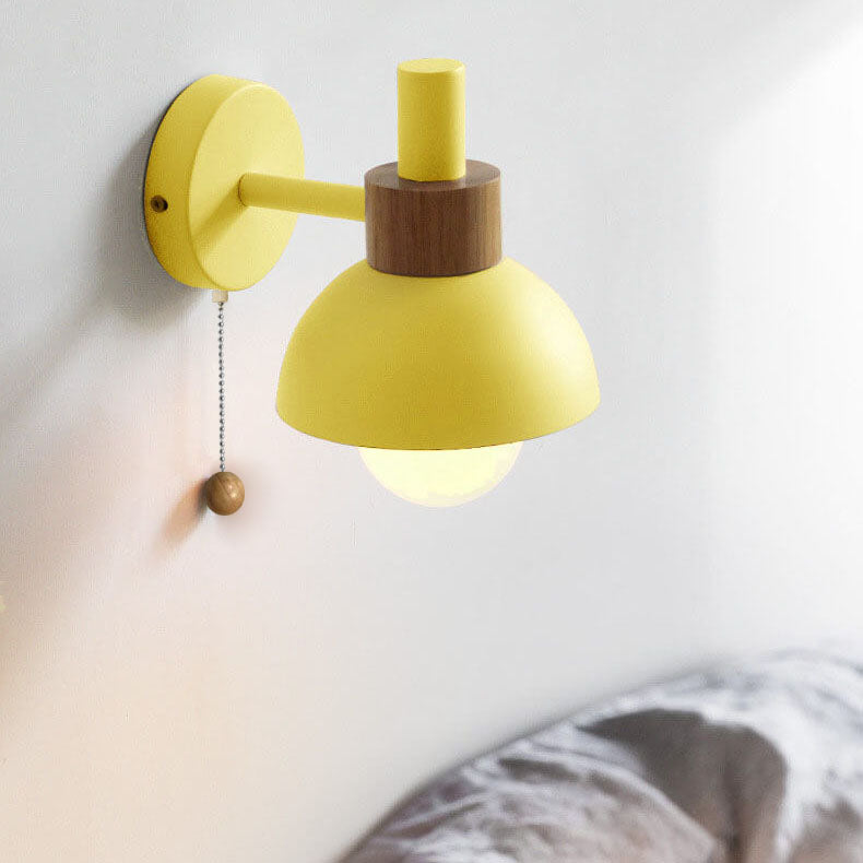 Nordic Minimalist Pastel Wooden Wall Sconce with Pull Chain Switch Macaron Globe Bedside Reading Light for Kids Room Bedroom Wholesale