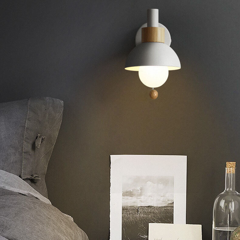 Nordic Minimalist Pastel Wooden Wall Sconce with Pull Chain Switch Macaron Globe Bedside Reading Light for Kids Room Bedroom Wholesale