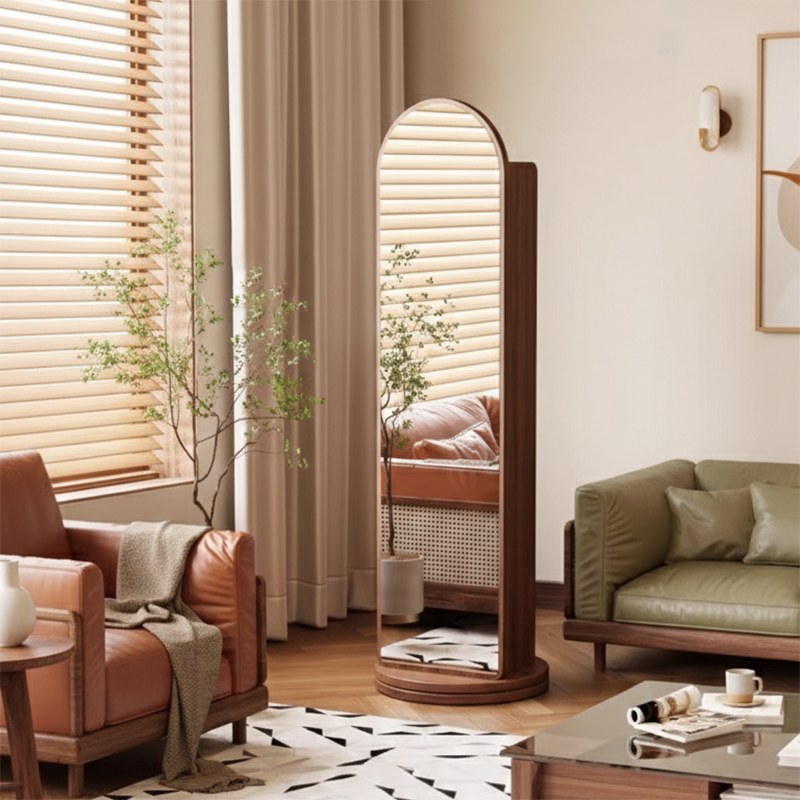 Modern Minimalist Cylindrical Rectangular Medium Density Fiberboard Rotatable Full-Length Floor Mirror 5-Tier For Living Room