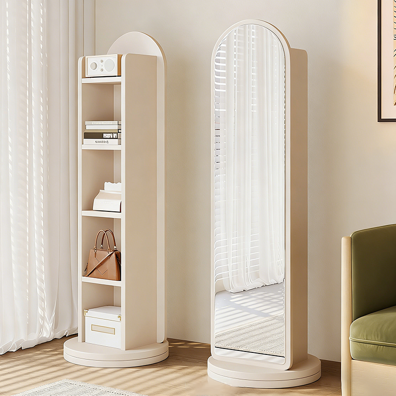 Modern Minimalist Cylindrical Rectangular Medium Density Fiberboard Rotatable Full-Length Floor Mirror 5-Tier For Living Room