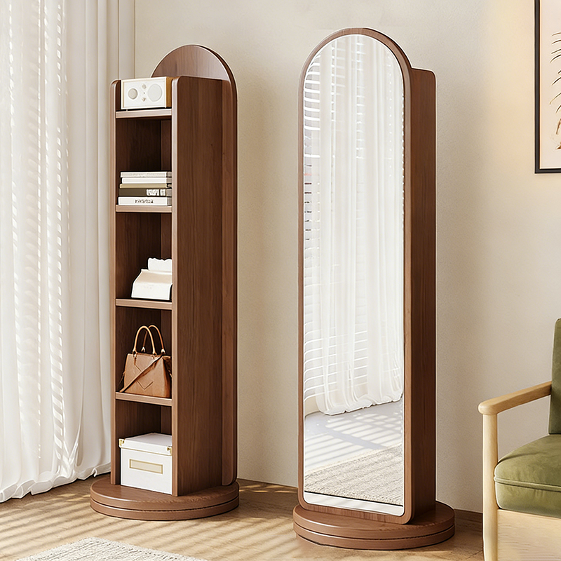 Modern Minimalist Cylindrical Rectangular Medium Density Fiberboard Rotatable Full-Length Floor Mirror 5-Tier For Living Room