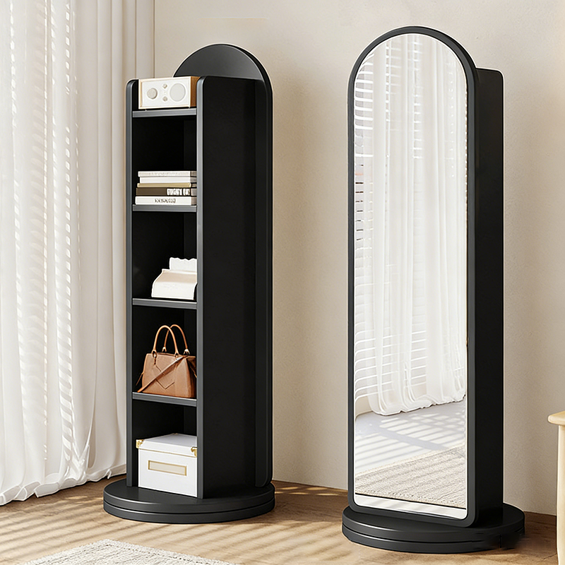 Modern Minimalist Cylindrical Rectangular Medium Density Fiberboard Rotatable Full-Length Floor Mirror 5-Tier For Living Room