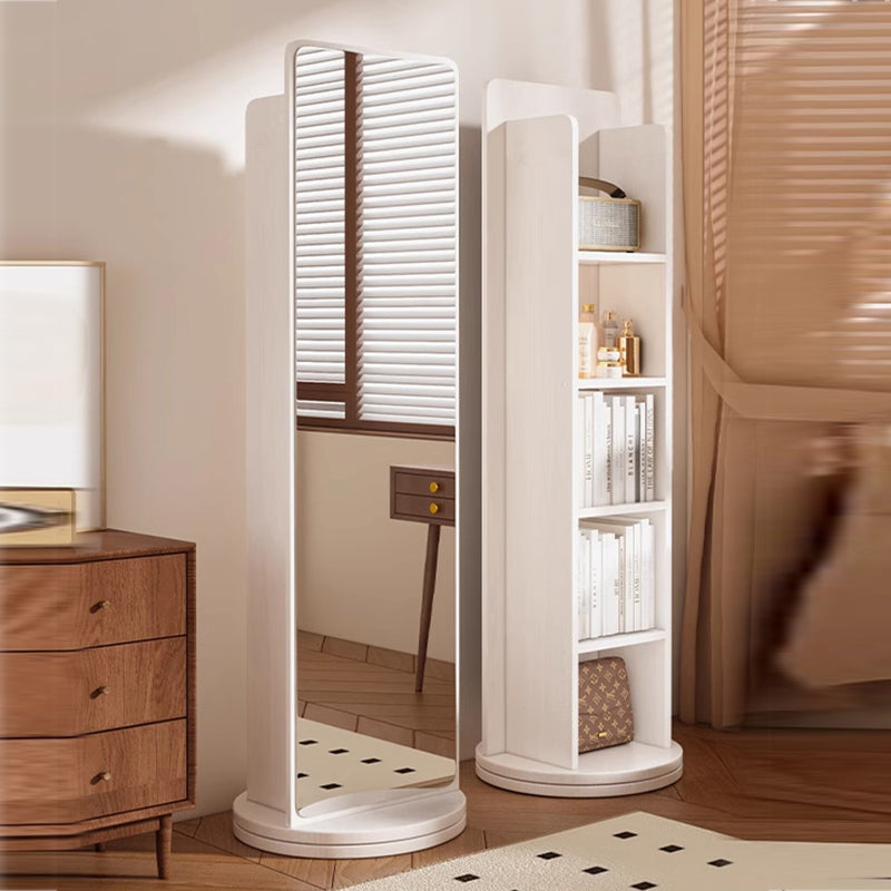 Traditional Vintage Rectangular Solid Wood Eco Panel Tempered Glass Rotatable Full-Length Mirror With 5-Tier Storage Shelf For Entryways