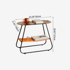 Modern Minimalist Trapezoidal Tempered Glass Artificial Leather Steel Side Table 2-Tier For Living Room