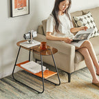Modern Minimalist Trapezoidal Tempered Glass Artificial Leather Steel Side Table 2-Tier For Living Room