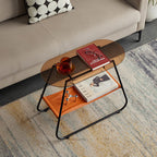 Modern Minimalist Trapezoidal Tempered Glass Artificial Leather Steel Side Table 2-Tier For Living Room