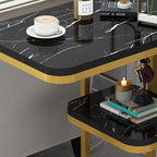 Modern Minimalist Rectangular MDF Marble Pattern Steel Side Table 1/2 Tier For Living Room
