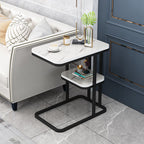 Modern Minimalist Rectangular MDF Marble Pattern Steel Side Table 1/2 Tier For Living Room