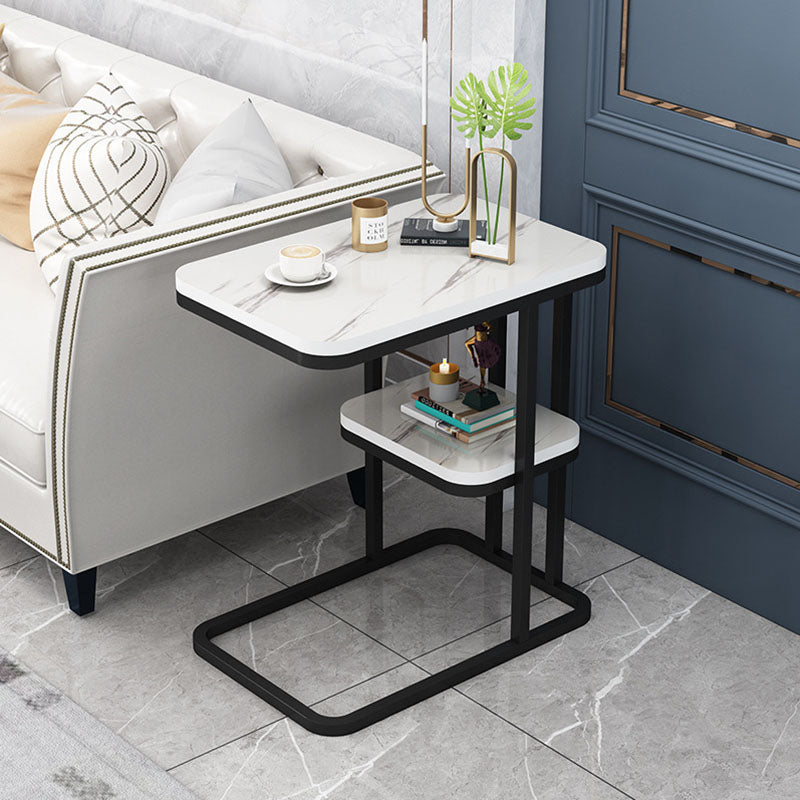 Modern Minimalist Rectangular MDF Marble Pattern Steel Side Table 1/2 Tier For Living Room