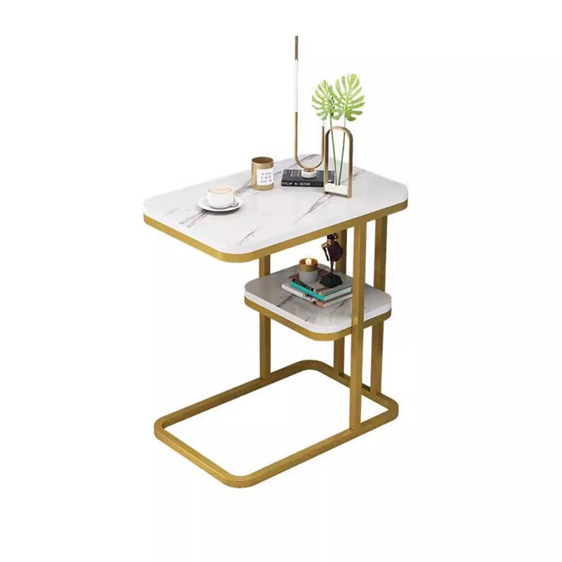 Modern Minimalist Rectangular MDF Marble Pattern Steel Side Table 1/2 Tier For Living Room