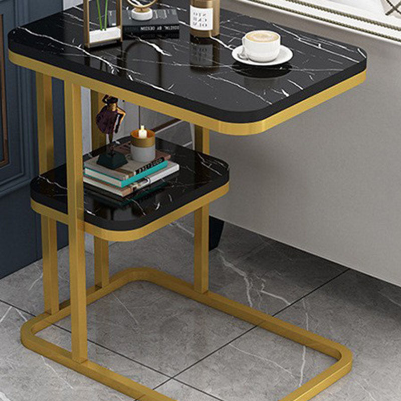 Mesa auxiliar de acero rectangular moderna y minimalista con patrón de mármol de MDF, de 1 o 2 niveles para sala de estar