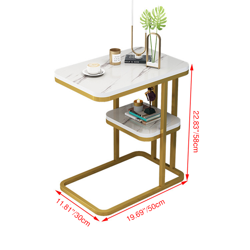 Modern Minimalist Rectangular MDF Marble Pattern Steel Side Table 1/2 Tier For Living Room