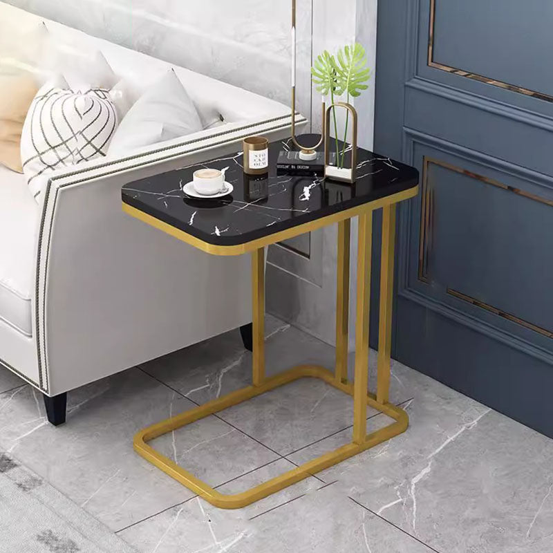 Mesa auxiliar de acero rectangular moderna y minimalista con patrón de mármol de MDF, de 1 o 2 niveles para sala de estar