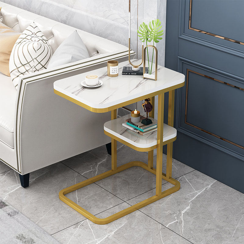 Modern Minimalist Rectangular MDF Marble Pattern Steel Side Table 1/2 Tier For Living Room