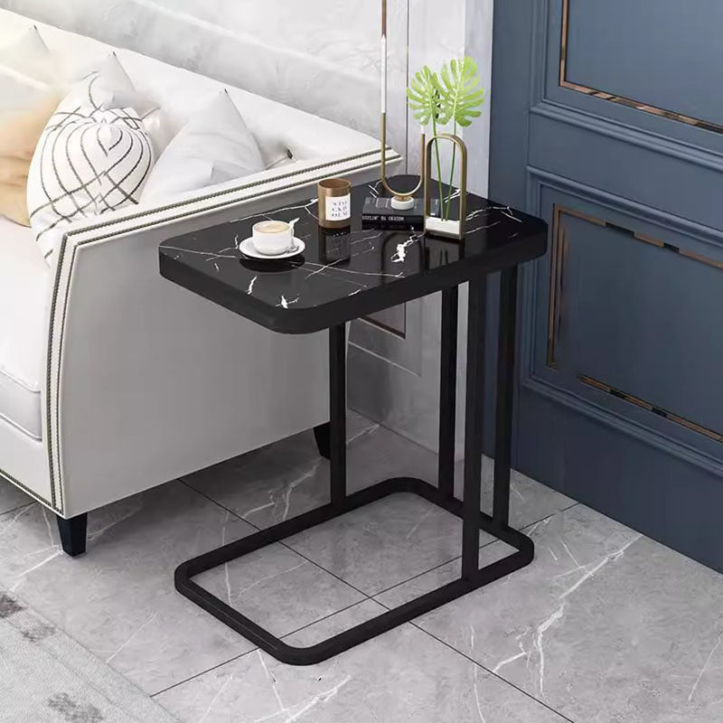 Mesa auxiliar de acero rectangular moderna y minimalista con patrón de mármol de MDF, de 1 o 2 niveles para sala de estar