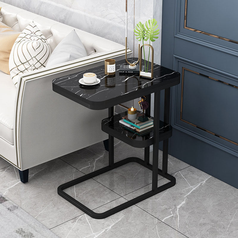 Mesa auxiliar de acero rectangular moderna y minimalista con patrón de mármol de MDF, de 1 o 2 niveles para sala de estar