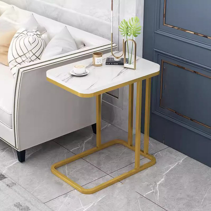 Mesa auxiliar de acero rectangular moderna y minimalista con patrón de mármol de MDF, de 1 o 2 niveles para sala de estar