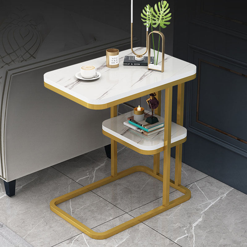 Mesa auxiliar de acero rectangular moderna y minimalista con patrón de mármol de MDF, de 1 o 2 niveles para sala de estar