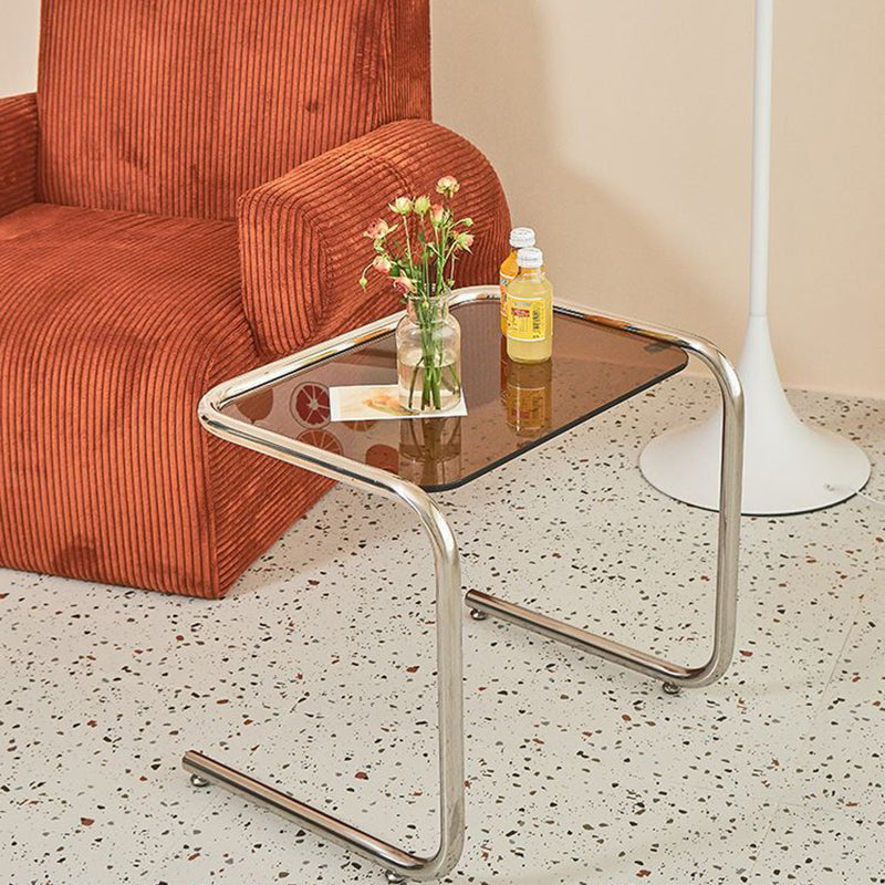Modern Minimalist Rectangular Tempered Glass Iron Side Table 1-Tier For Living Room