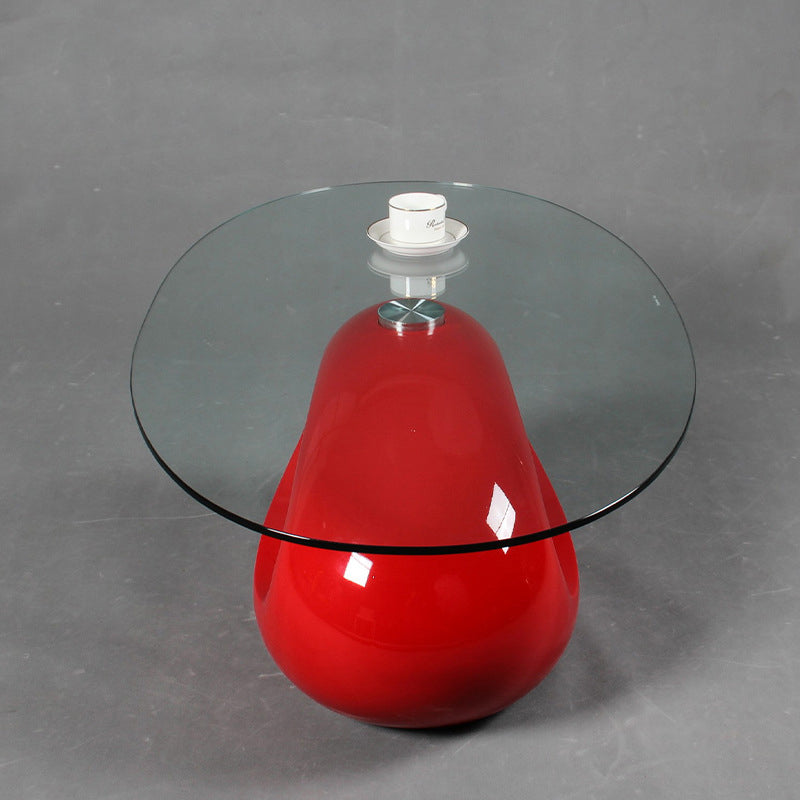 Mesa de centro moderna minimalista redonda hueca de ABS con vidrio templado de 2 niveles para sala de estar