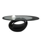 Mesa de centro moderna minimalista redonda hueca de ABS con vidrio templado de 2 niveles para sala de estar