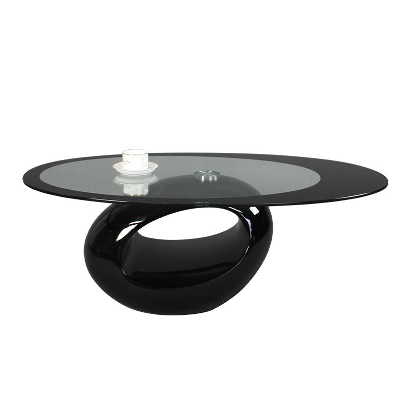 Mesa de centro moderna minimalista redonda hueca de ABS con vidrio templado de 2 niveles para sala de estar