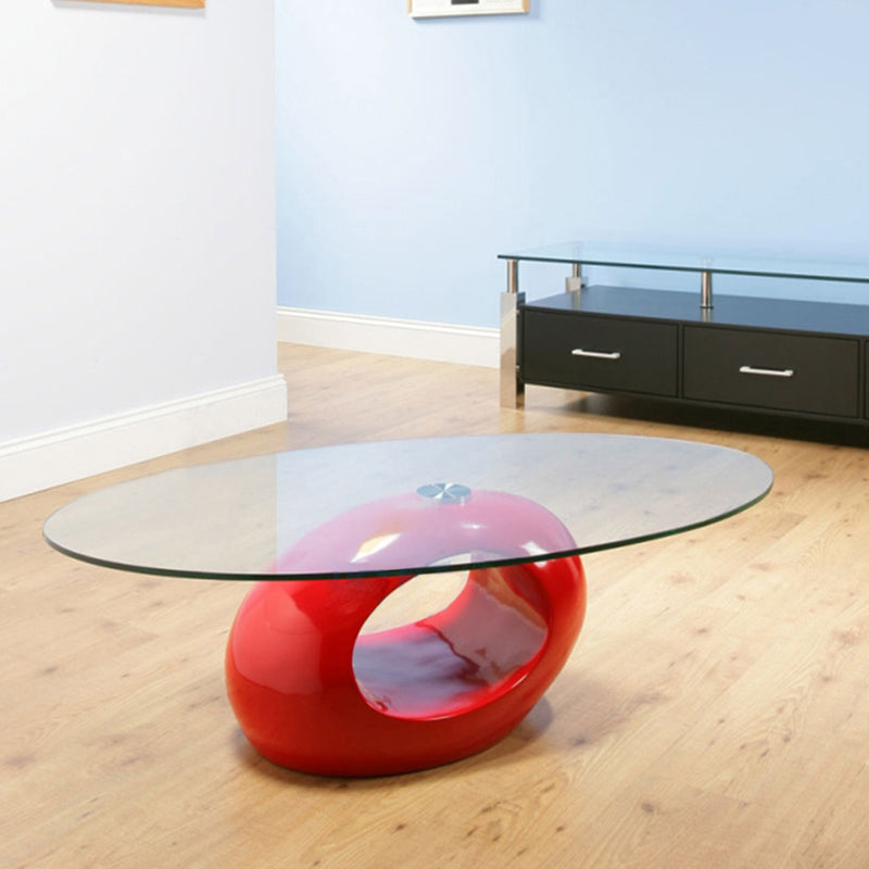 Modern Minimalist Round Hollow Design ABS Tempered Glass Coffee Table 2-Tier For Living Room