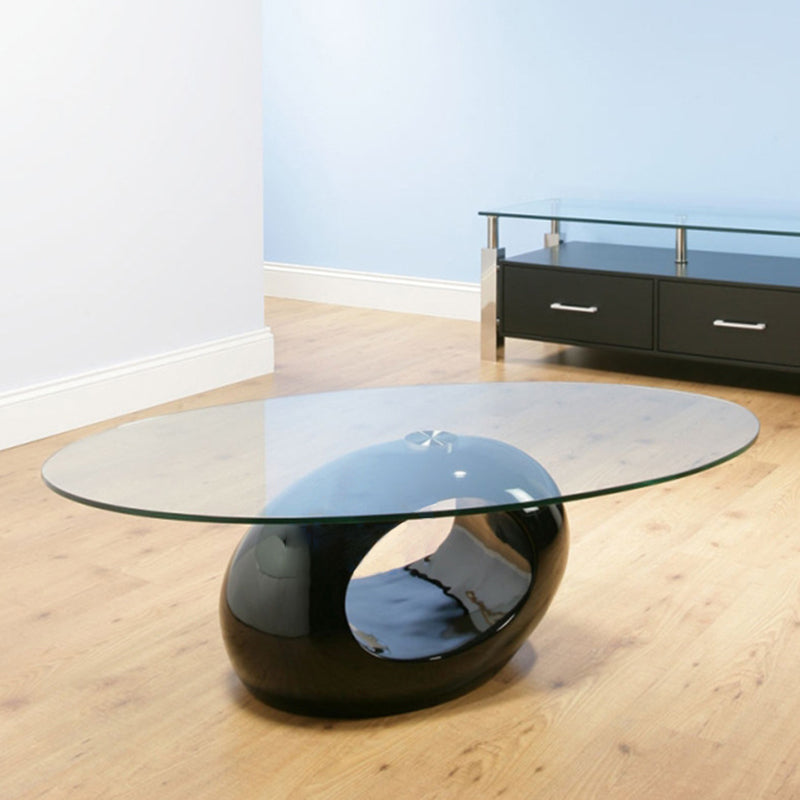 Modern Minimalist Round Hollow Design ABS Tempered Glass Coffee Table 2-Tier For Living Room