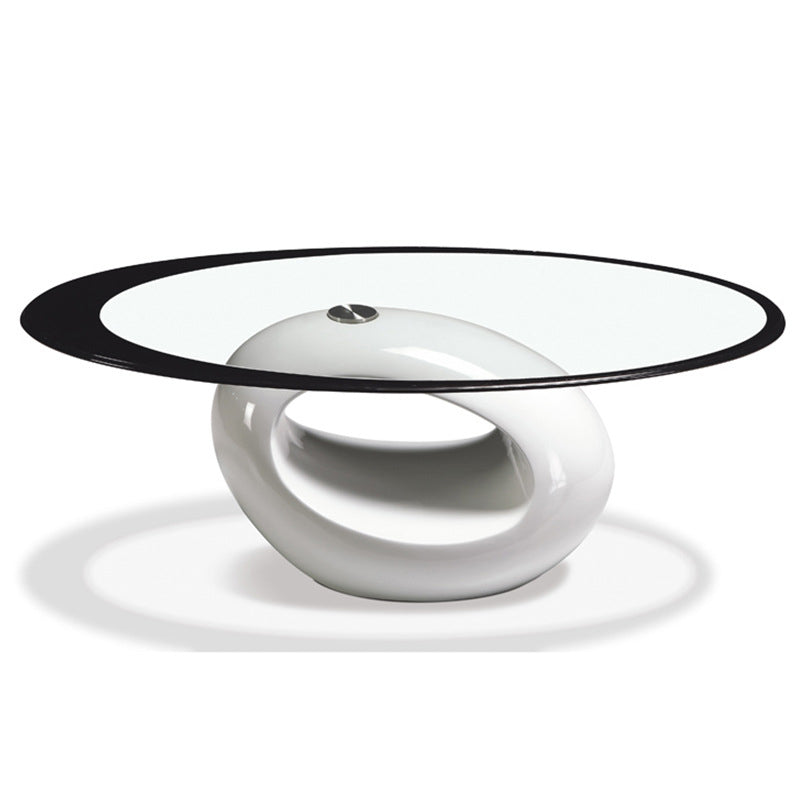 Modern Minimalist Round Hollow Design ABS Tempered Glass Coffee Table 2-Tier For Living Room