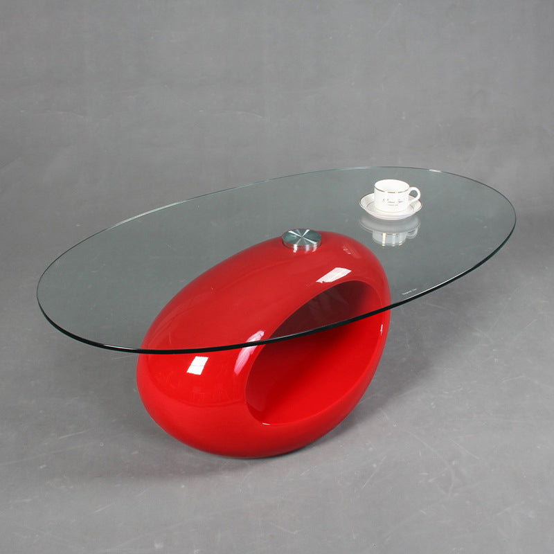 Mesa de centro moderna minimalista redonda hueca de ABS con vidrio templado de 2 niveles para sala de estar