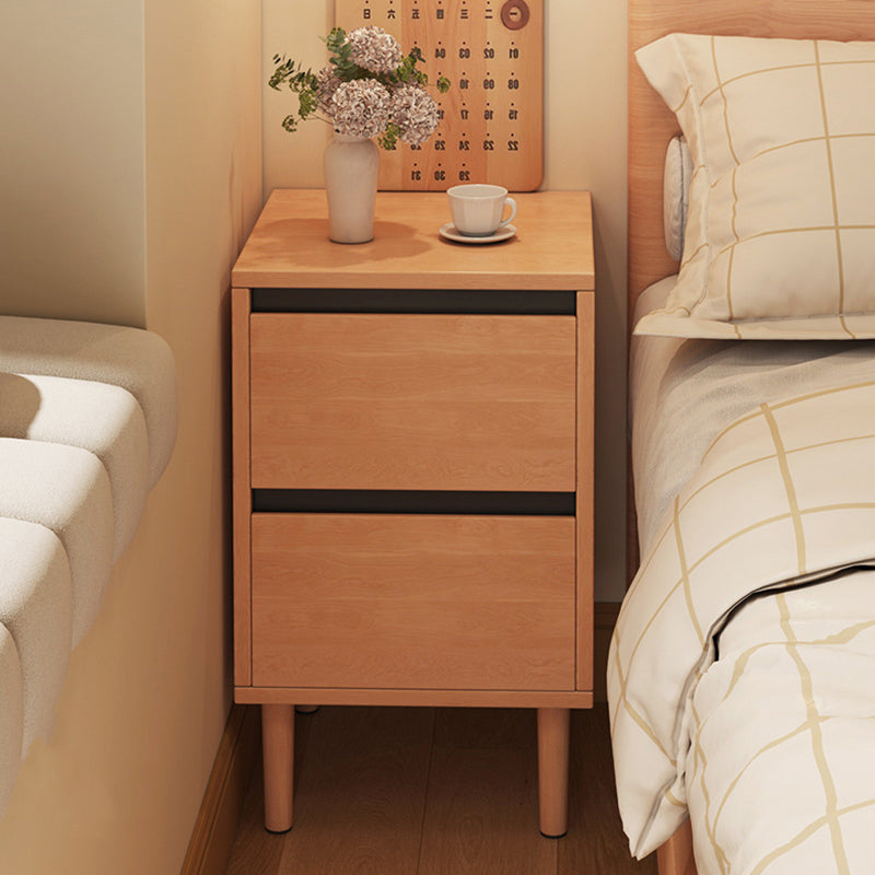 Modern Minimalist Rectangular High-Leg Design Solid Wood Eco-Board Narrow-Edge Nightstand 2-Drawer For Bedroom