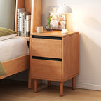 Modern Minimalist Rectangular High-Leg Design Solid Wood Eco-Board Narrow-Edge Nightstand 2-Drawer For Bedroom