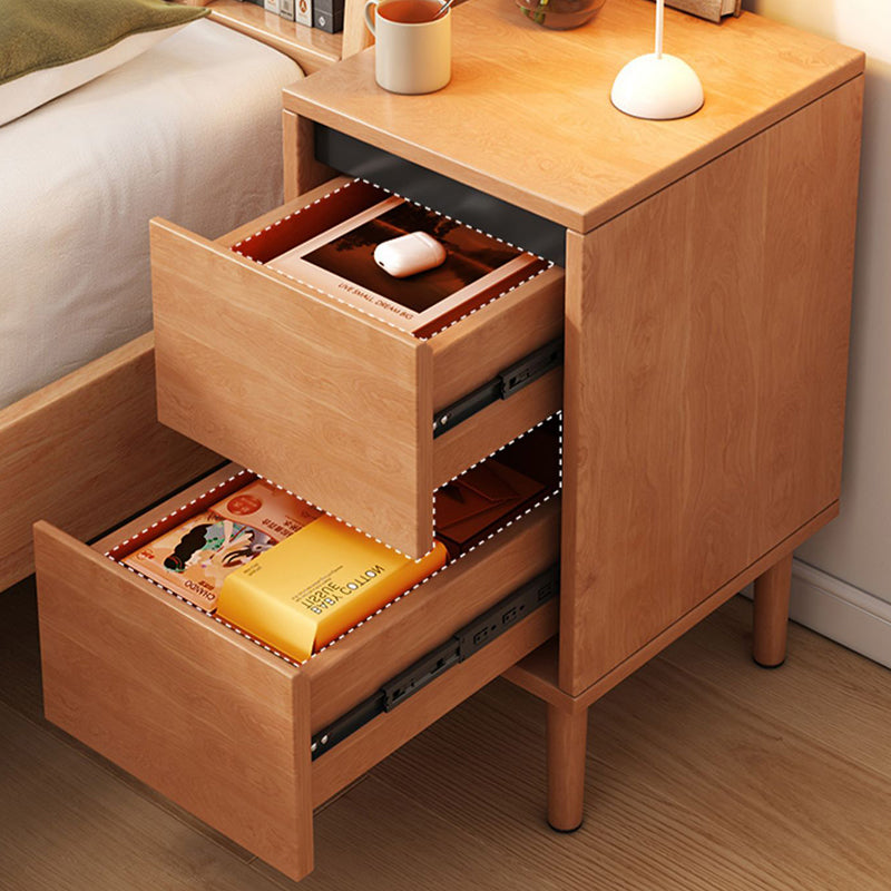 Modern Minimalist Rectangular High-Leg Design Solid Wood Eco-Board Narrow-Edge Nightstand 2-Drawer For Bedroom