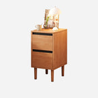 Modern Minimalist Rectangular High-Leg Design Solid Wood Eco-Board Narrow-Edge Nightstand 2-Drawer For Bedroom