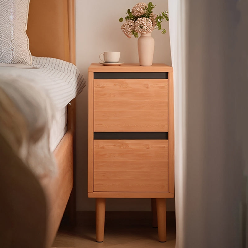 Modern Minimalist Rectangular High-Leg Design Solid Wood Eco-Board Narrow-Edge Nightstand 2-Drawer For Bedroom