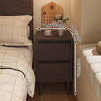 Modern Minimalist Rectangular High-Leg Design Solid Wood Eco-Board Narrow-Edge Nightstand 2-Drawer For Bedroom
