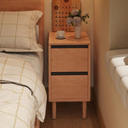 Modern Minimalist Rectangular High-Leg Design Solid Wood Eco-Board Narrow-Edge Nightstand 2-Drawer For Bedroom