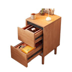 Modern Minimalist Rectangular High-Leg Design Solid Wood Eco-Board Narrow-Edge Nightstand 2-Drawer For Bedroom