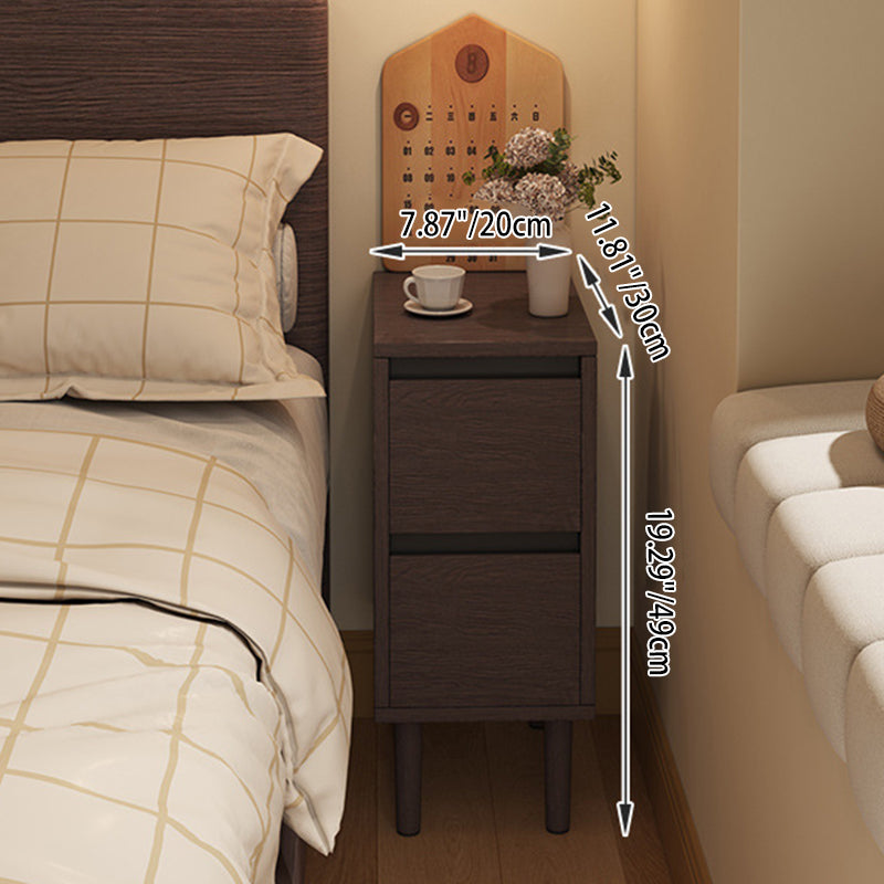 Modern Minimalist Rectangular High-Leg Design Solid Wood Eco-Board Narrow-Edge Nightstand 2-Drawer For Bedroom
