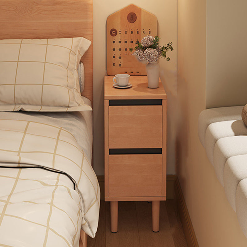Modern Minimalist Rectangular High-Leg Design Solid Wood Eco-Board Narrow-Edge Nightstand 2-Drawer For Bedroom