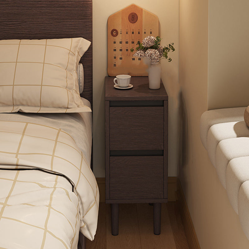 Modern Minimalist Rectangular High-Leg Design Solid Wood Eco-Board Narrow-Edge Nightstand 2-Drawer For Bedroom