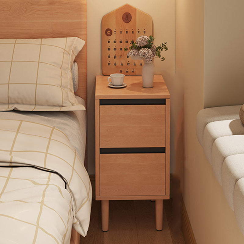 Modern Minimalist Rectangular High-Leg Design Solid Wood Eco-Board Narrow-Edge Nightstand 2-Drawer For Bedroom