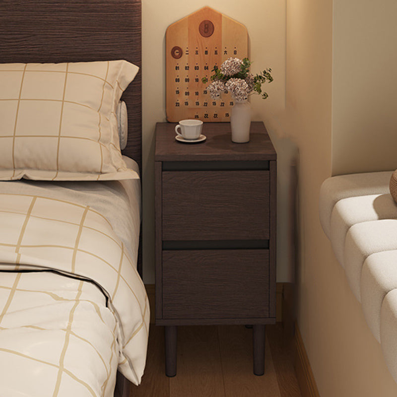 Modern Minimalist Rectangular High-Leg Design Solid Wood Eco-Board Narrow-Edge Nightstand 2-Drawer For Bedroom