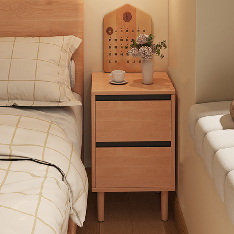 Modern Minimalist Rectangular High-Leg Design Solid Wood Eco-Board Narrow-Edge Nightstand 2-Drawer For Bedroom